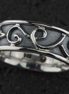 随机线条图案浮雕指环戒指纯银