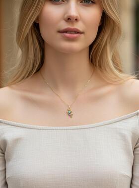 美国代购手作复古黄铜锆石锁骨链