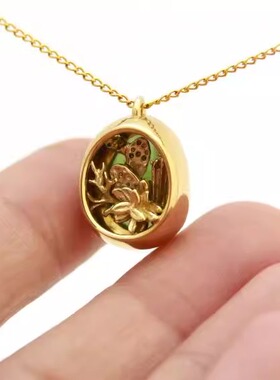 东陵石纯银镀金仙人掌花园项链