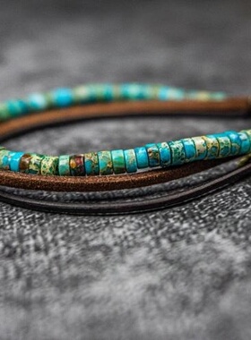 男士波西米亚绿松石宝石串珠手链