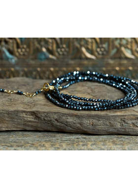 黑色赤铁矿长串珠缠绕叠戴手链