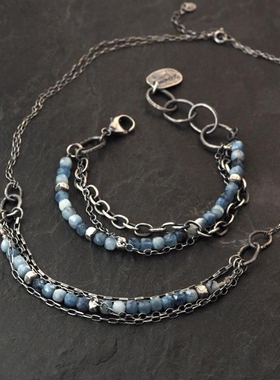 海蓝宝石串珠银珠纯银中性手链