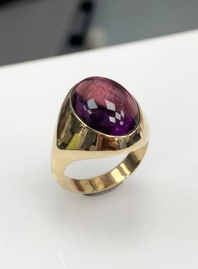 紫水晶镶嵌14K纯金戒指