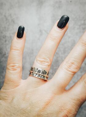 纯银花园花朵定制刻字戒指旋转环