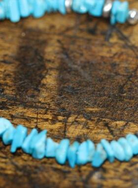 纯银真正蓝色绿松石宝石手链串珠