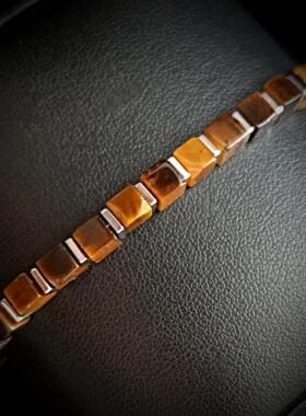 虎眼石方块串珠银赤铁矿宝石手链