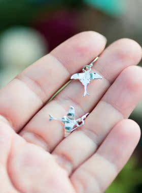 挪威代购Earring 手作简约小巧精致纯银雕刻树叶纹理飞蛾耳环