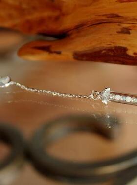 纯银彩虹色玻璃珠立方氧化锆项链