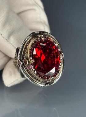 复古纯银椭圆红宝石戒指