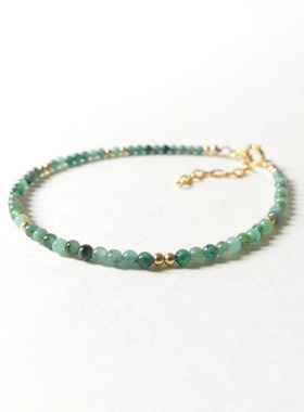 女精致真正翡翠手链绿色宝石串珠