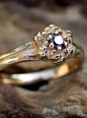 莲花盛开精灵花卉18K黄金戒指