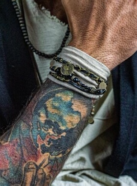 波西米亚黑色玛瑙宝石珠手链叠戴