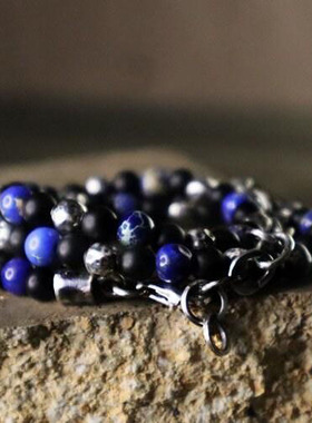 男士纯银黑色玛瑙蓝色碧玉手链