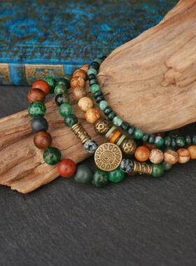 玛瑙碧玉木珠弹力手镯套装手链