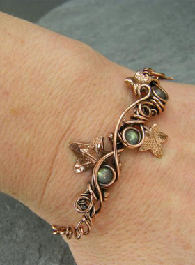 女黄铜复古拉长石镶嵌常春藤手链