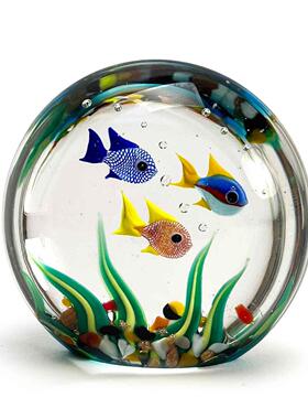 玻璃微型水族箱与热带鱼招财摆件