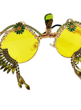 美国代购手作水晶流苏花朵太阳镜