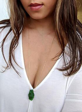 纯银天然原始翡翠深绿色宝石项链