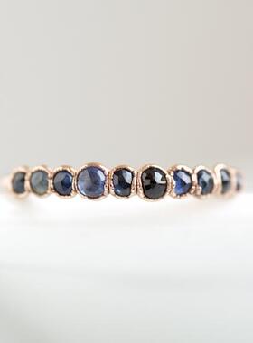 天然蓝色宝石纯银24K镀金戒指