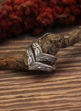 情侣纯银树叶V形结婚对戒戒指