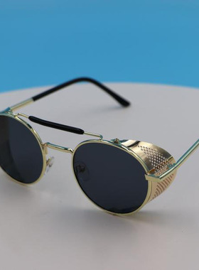 美国代购复古哥特圆形机车墨镜