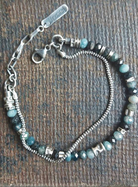 中性纯银复古蓝色碧玺宝石手链