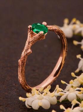 女复古天然绿色祖母绿戒指镶嵌
