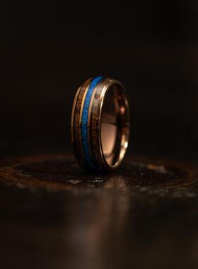 情侣玫瑰金蓝色欧泊镶嵌戒指指环
