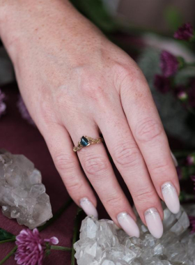 14K黄金靛蓝碧玺宝石戒指镶嵌