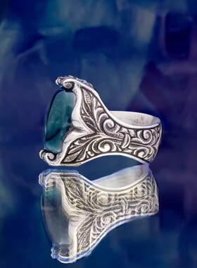 巴洛克风格青金石镶嵌纯银戒指