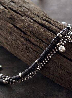 拉长石串珠银珠多股手链纯银情侣