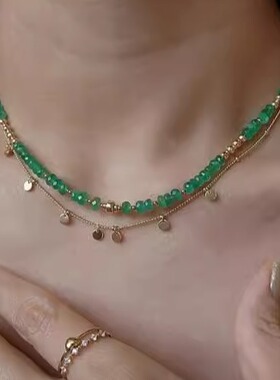 女天然翡翠项链深绿色祖母绿纪念