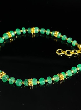 天然祖母绿串珠刻面宝石镀金手链