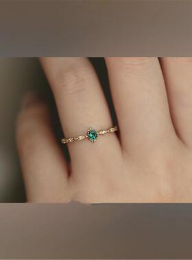 纯银14K金填充绿立方氧化锆戒指