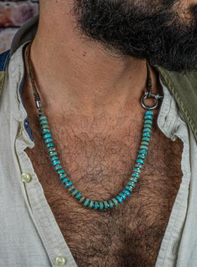 皮革男士碧玉绿松石项链串珠别致
