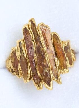 天然橙色蓝晶石镶嵌水晶戒指结婚