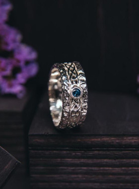 纯银复古天然伦敦蓝托帕石戒指