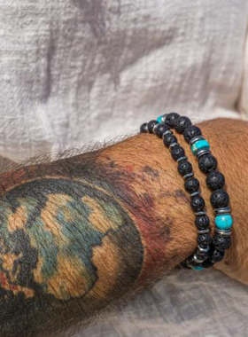 男士一套套装手链熔岩石绿松石
