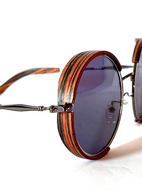 大圆形防紫外线乌木木质太阳眼镜