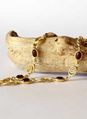 女纯银镀金波罗的海天然琥珀手链