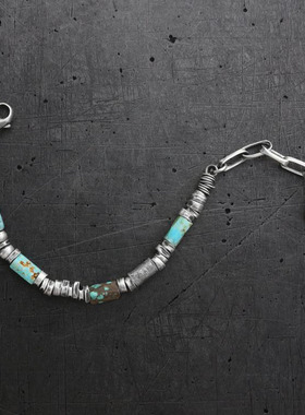 纯银复古天然蓝绿色绿松石手链