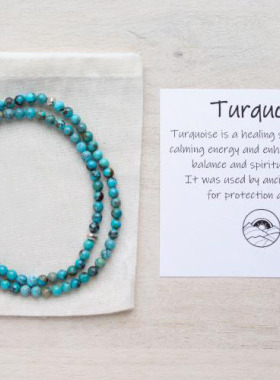 复古天然绿松石串珠手链弹力叠戴