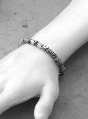 氧化纯银复古天然海蓝宝石手链