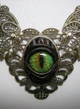 手作哥特龙睛黑皮镂空花项链