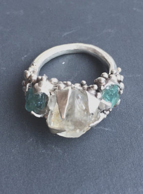 白色托帕石戒指纯银美人鱼复古女