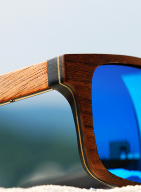 木质框架蓝色镜面嘻哈复古太阳镜