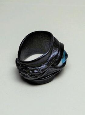 邪恶之眼龙眼黑色真皮戒指哥特