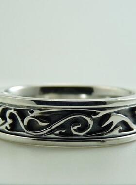 主题波浪曲线浮雕纯银结婚戒指