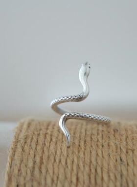 个性银色蛇动物可调节镀银戒指