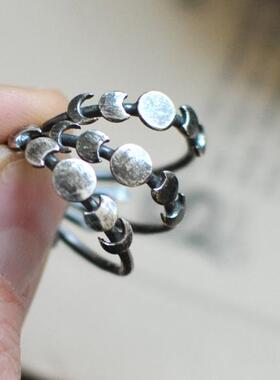 月亮女神月亮月相周期银色戒指